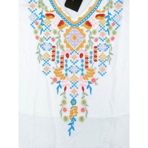 Embroidered Boho Blouse Top Women Medium Bohemian Higustar White Floral Peasant - Picture 3 of 9